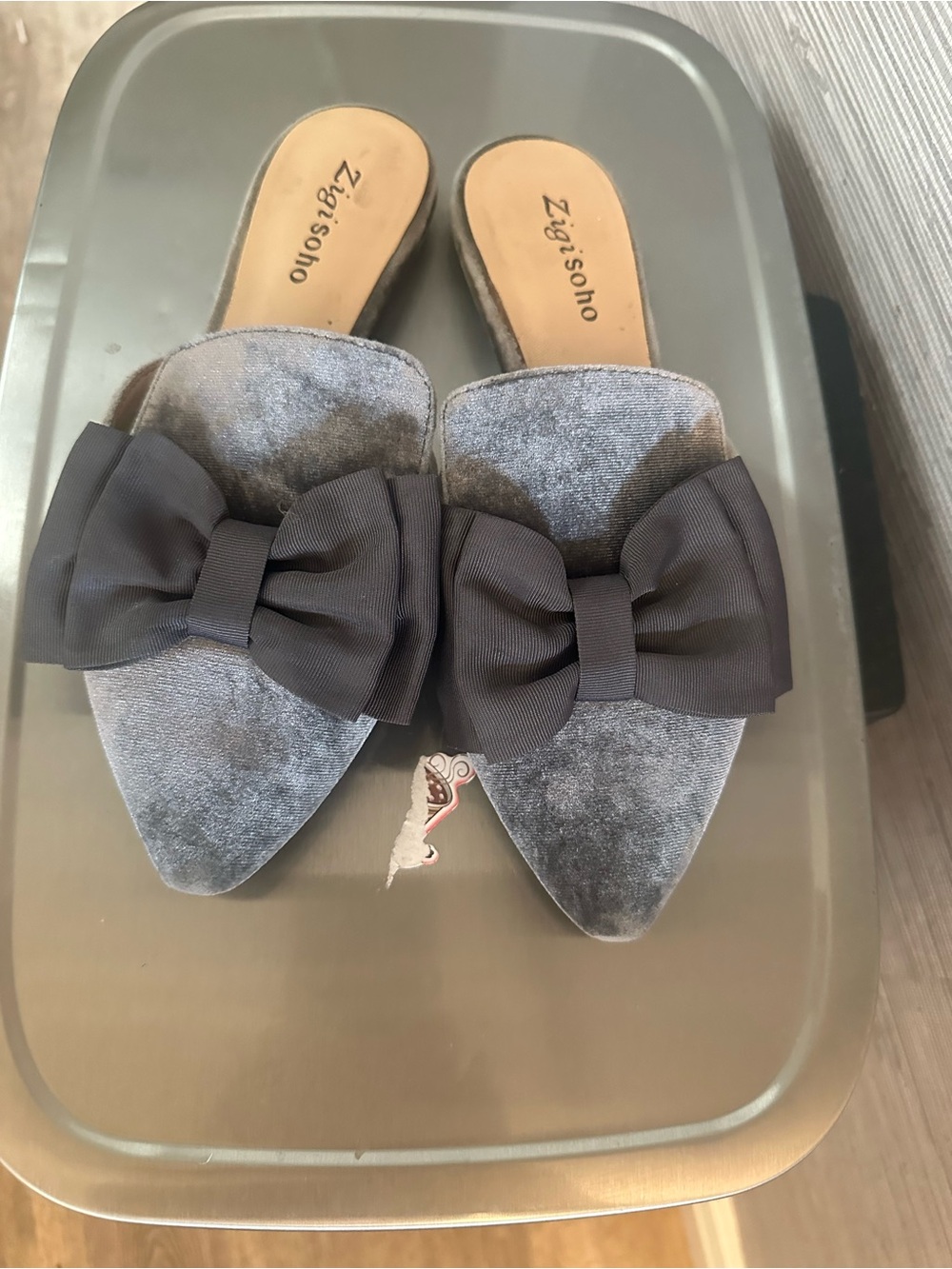 Zigi Soho Blue Velvet Bow Slide Mules